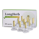 LongHerb empaque frontal mostrando 50 rollos y beneficio de almacenamiento práctico