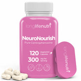 LongLifeNutri frasco NeuroNourish frente mostrando etiqueta y beneficio mental