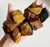 Luckeeper paquete frontal de tiger eye mostrando piezas naturales y cantidad