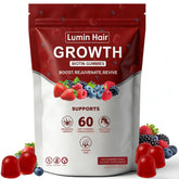 Lumin Hair frente del empaque mostrando 60 gomitas y beneficio de rutina fácil