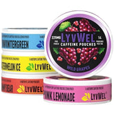 LyvWel empaque frontal mostrando pouches y beneficio de energía portátil