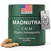 MadNutra Ashwagandha vista frontal del envase y beneficios visibles