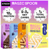Magic Spoon vista frontal del paquete mostrando 16 barras y beneficios