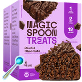 Magic Spoon empaque frontal que muestra barra Double Chocolate y conveniencia