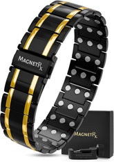 MagnetRX pulsera frontal mostrando diseño elegante y acabado negro dorado