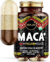 Maju Superfoods frasco frontal del producto mostrando el sello peruano y concentración