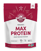 Manitoba Harvest envase frontal mostrando proteína de cáñamo, práctico y puro