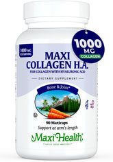Maxi Health frasco frontal mostrando presentación y 90 cápsulas, ventaja de conveniencia
