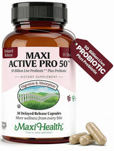 Maxi Health envase frontal mostrando 30 cápsulas y beneficios digestivos