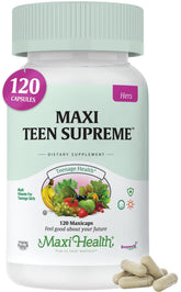 Maxi Health envase frontal mostrando fórmula teen para apoyo energético
