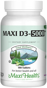 Maxi Health envase frontal mostrando dosis 5000 IU y beneficios
