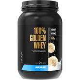 Maxler envase frontal Golden Whey vainilla, presentación clara y beneficios proteicos