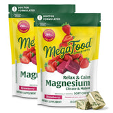 MegaFood envase frontal mostrando Relax + Calm fresa y beneficios