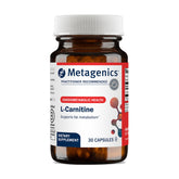 Metagenics L-Carnitine vista frontal del envase muestra dosis y beneficios