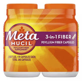 Metamucil frasco frontal mostrando 340 cápsulas y uso prolongado