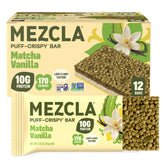 Mezcla empaque frontal Matcha Vainilla mostrando sabor y sellos de dieta beneficioso