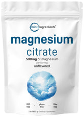 Micro Ingredients envase frontal de citrato de magnesio mostrando tamaño 2 lb