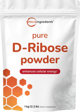 Micro Ingredients frente del envase de D‑ribosa mostrando pureza y presentación