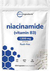 Micro Ingredients frasco frontal del suplemento niacinamida mostrando etiqueta clara