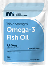 Micro Ingredients frente del empaque mostrando 240 softgels y limón