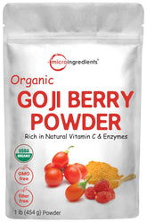 Micro Ingredients envase frontal de polvo de goji orgánico, fácil identificación y sello orgánico