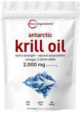 Micro Ingredients frasco frontal del aceite de kril, presentación de 240 cápsulas