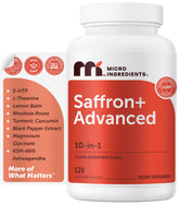 Micro Ingredients frasco Saffron+ mostrando embalaje y beneficios