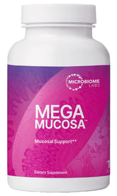 Microbiome Labs frasco frontal mostrando etiqueta clara y beneficios