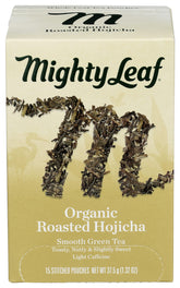 Mighty Leaf empaque frontal mostrando certificación orgánica y 15 bolsitas, conveniencia
