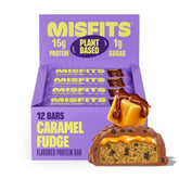 Misfits empaque frontal mostrando pack de 12 barras y beneficios nutricionales