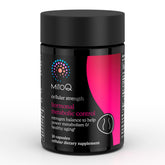 MitoQ frontal del envase mostrando la fórmula para equilibrio hormonal y metabólico