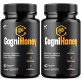 MJO CogniHoney frente del empaque mostrando suplemento y beneficio de apoyo cerebral