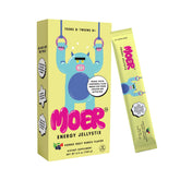 MOER empaque frontal mostrando sticks listos para llevar, conveniencia para padres
