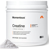 Momentous envase frontal que muestra creatina pura y volumen