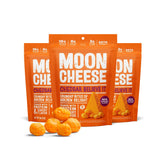 Moon Cheese empaque frontal mostrando el logo y beneficio crujiente