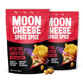 Moon Cheese frente del envase mostrando el sabor Space Spice y conveniencia para llevar