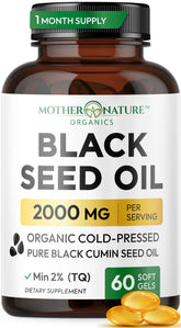 Mother Nature Organics frasco frontal mostrando etiqueta y beneficios