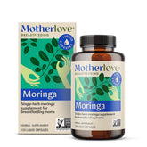 Motherlove moringa frente del empaque, presentación clara y beneficios para la lactancia