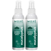 MOXE botella frontal mostrando spray y tamaño compacto para baño