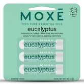 MOXĒ inhalador eucalipto frontal mostrando empaque y beneficio portátil