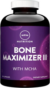 MRM bote frontal del suplemento Bone Maximizer III mostrando etiqueta y beneficios