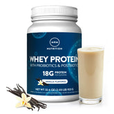 MRM envase frontal de Whey Vainilla mostrando cantidad y sabor