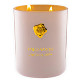 M&SENSE vela Palo & Santo vista frontal con vidrio elegante y aroma duradero