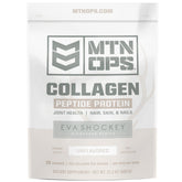 MTN OPS envase frontal del colágeno sin sabor con etiqueta clara y beneficios