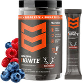 MTN OPS empaque frontal Ignite Bugle Berry mostrando diseño y beneficios