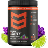 MTN OPS envase frontal de Ignite Energy Powder mostrando etiqueta y beneficio de energía limpia