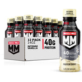 Muscle Milk vista frontal del envase mostrando la marca y beneficio proteico