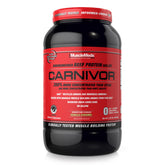 MuscleMeds envase frontal que muestra sabor vainilla caramelo y beneficios