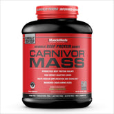 MuscleMeds CARNIVOR MASS frente del envase mostrando diseño y beneficios