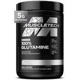 MuscleTech envase frontal mostrando glutamina pura sin sabor y fácil identificación